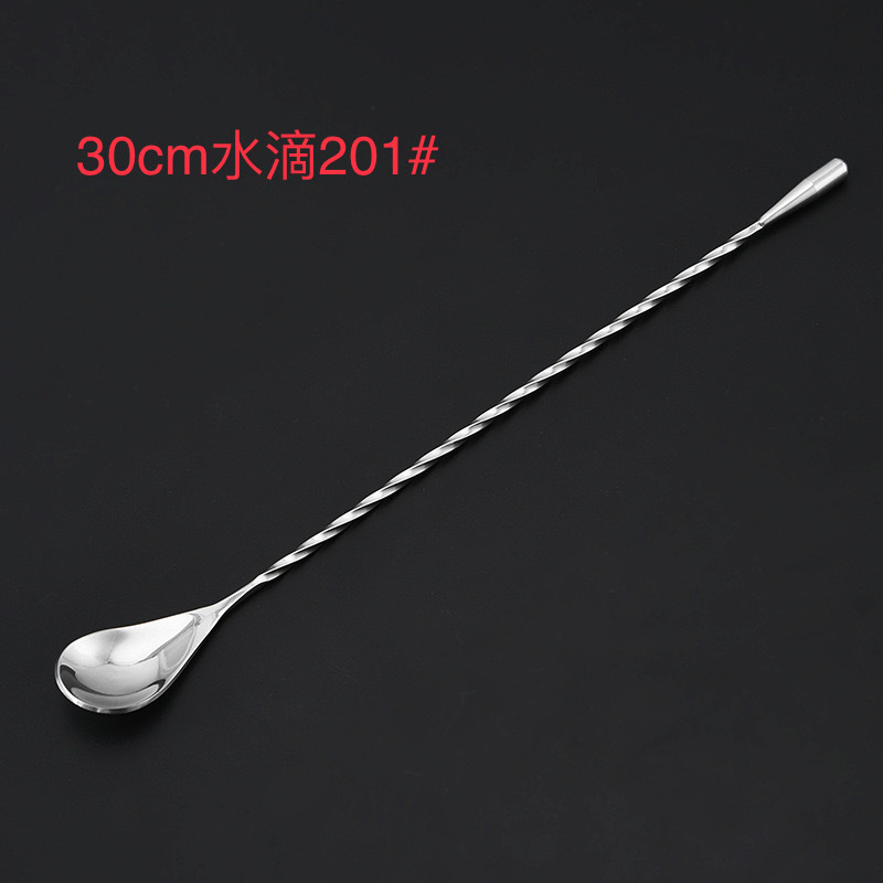 304 de acero inoxidable mango largo barra de agitación coctel coctelera cuchara barra redonda cuchara coctelera palo gota de agua cuchara larga cuchara de bebida fría