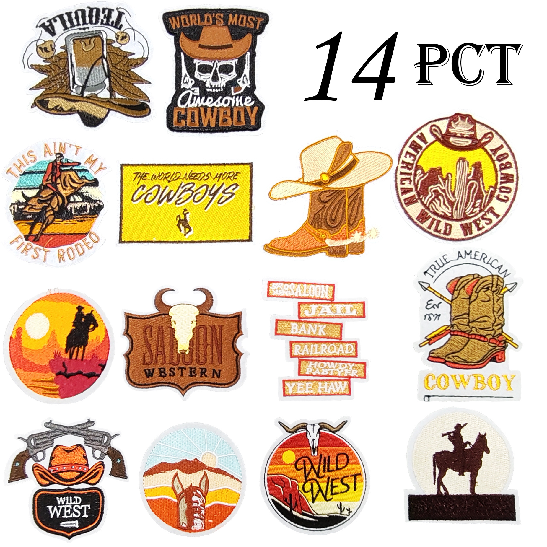 西部牛仔系列创意刺绣背胶布贴牛仔帽子缰绳吉他补丁服装包包2