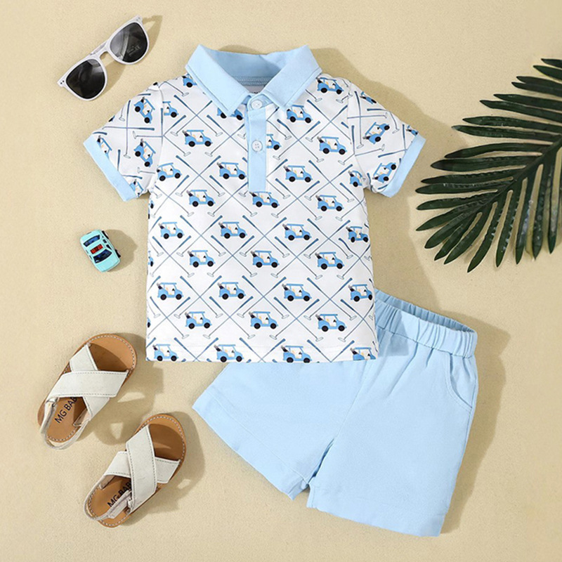 Children's Polo Shirt suit Summer Short-sleeved Lapel Boys Casual Sportswear Kids Golf Baseball Suit