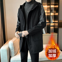 男士宽松加肥加大秋冬季加绒加厚潮牌风衣中长款防风休闲夹克衣服