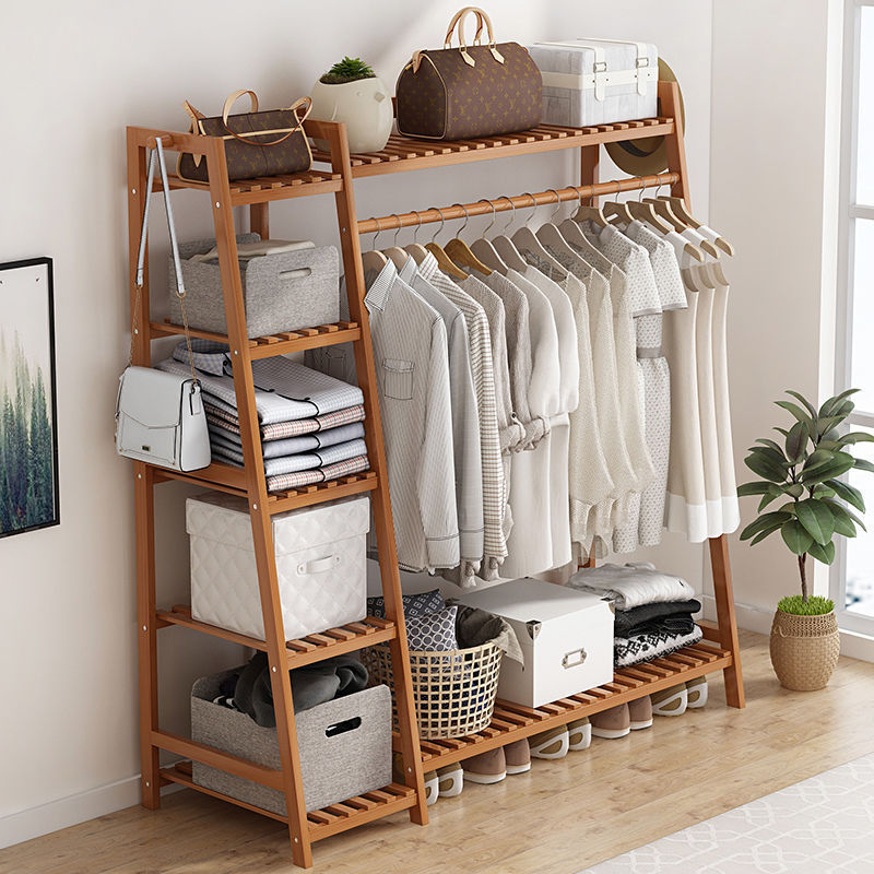 Simple Room Floor-Standing Household Clothes Rack Vertical Wardrobe Bedroom Bamboo Coat Rack Storage Clothes Storage Rack