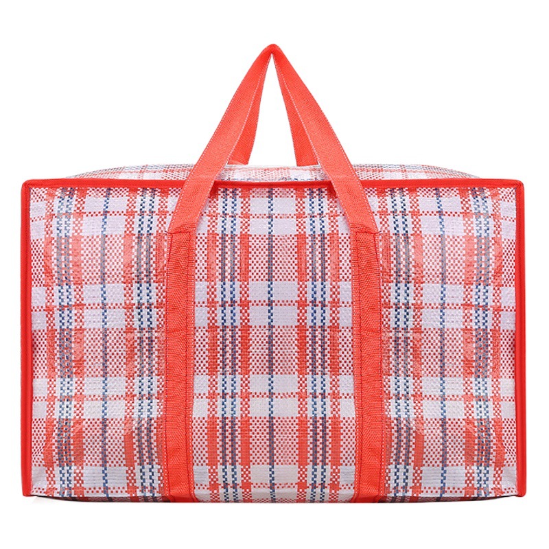Venta al por mayor gran bolsa de embalaje de viaje a cuadros gruesos de gran capacidad para el hogar bolsa de almacenamiento de edredón bolsa tejida en movimiento