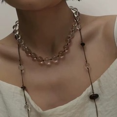 新款编织绳流苏串珠项链高级感小众设计简约气质百搭美拉德长项链