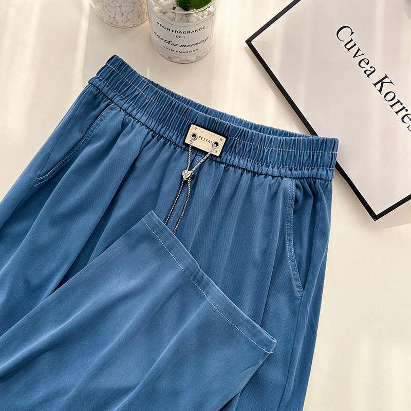 Radish Uncle Tencel Washed Jeans Women's Spring and Summer Thin High Waist Slimming Small Mop Pants Narrow Straight Leg Pants