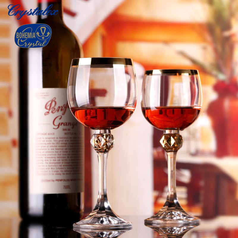Copas de vino de cristal sin plomo importadas de República Checa, copas de vino tinto, copas, vasos de whisky, juego de copas de champán para el hogar con ribete dorado