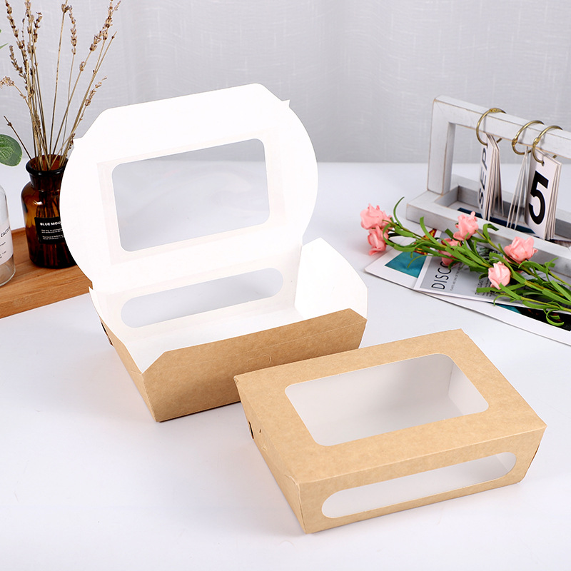 牛皮纸网红沙拉纸盒一次性餐盒寿司外卖打包盒长方形水果盒印logo