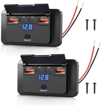 New Car and Bus Modified On-Board Charger with Dual Qc + Dual Pd Digital Display Voltage Meter and Button Switch