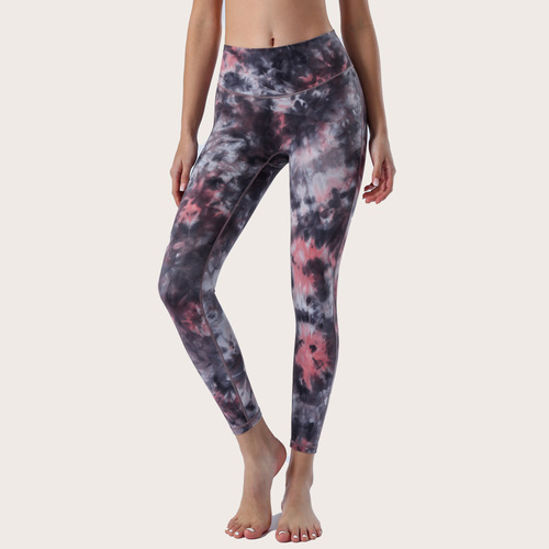  Spring and Summer New Nude Yoga Pants for Women No Embarrassing Line High Waist Butt Lifting Tie Dye Yoga Fitness Nine-Point Pants
