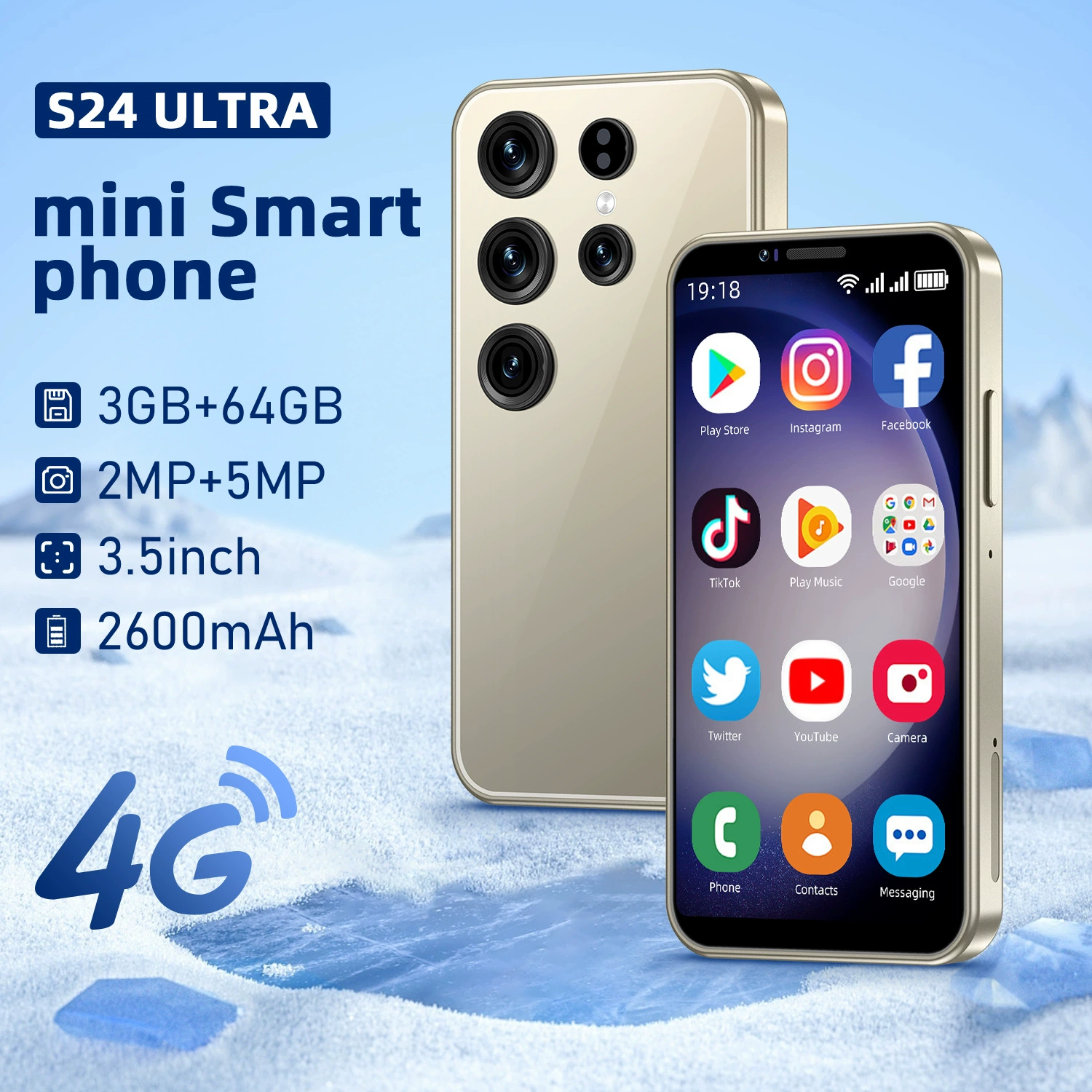 Маленький мобильный телефон S25, Android, 4" широкий экран