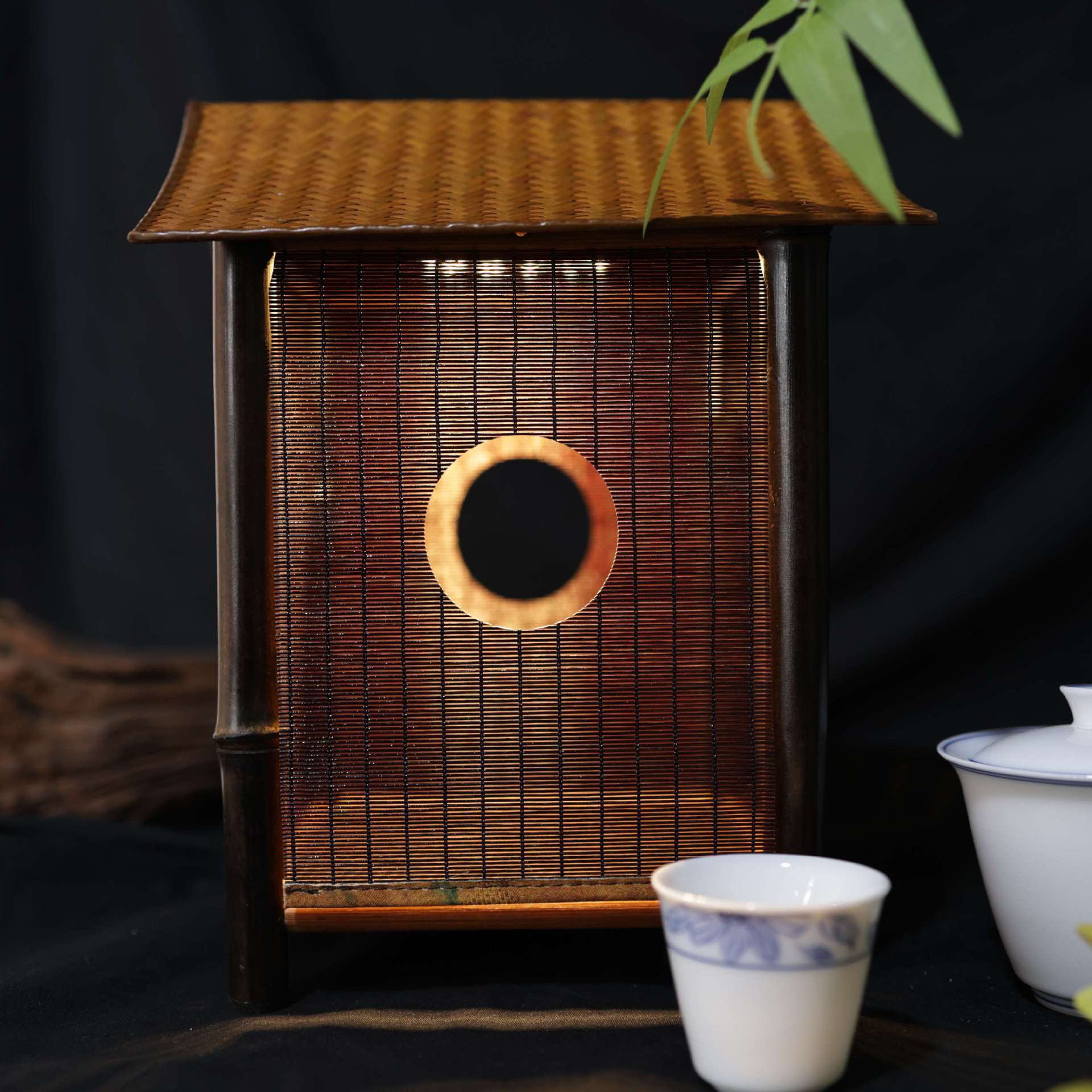 Handmade Bamboo Woven Purple Bamboo Lamp House, Chinese Style Table Lamp, Zen-Inspired Tea Room Lamp, Factory Direct Sales