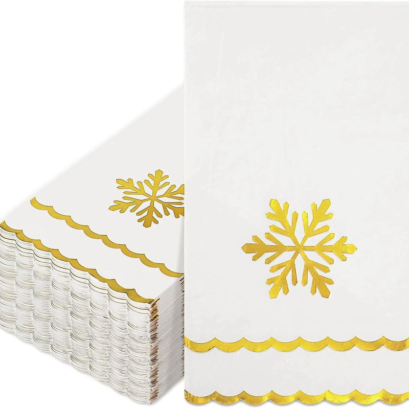 Gold Foil 100-Piece Christmas Guest Napkins with Winter Snowflake Fan Design, Disposable Napkins for Christmas Party Supplies Gold Foil 100-Piece Christmas Guest Napkins with Winter Snowflake Fan Design, Disposable Napkins for Christmas Party Supplies