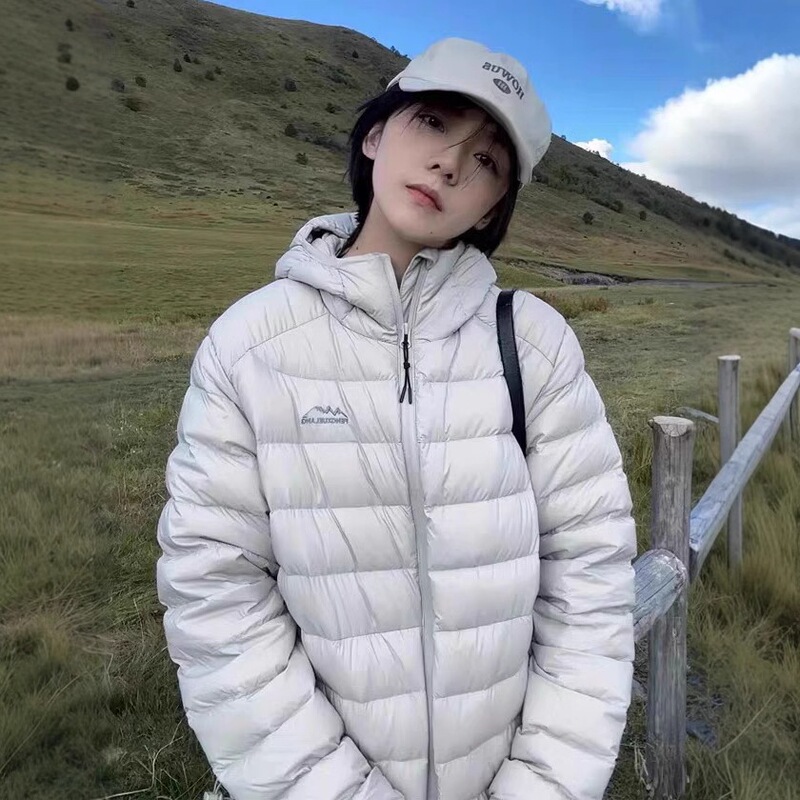 2025 Autumn/Winter Ribbed down Jacket for Women, White Duck Down, Couple's Coat, Lightweight, Loose Fit, New Hooded, Thickened, Petite