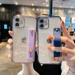 iPhone17太空壳防摔手腕带适用苹果16e电镀三段式透明支架手机壳X