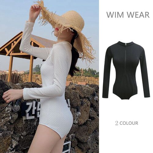 Bathing Suit for Women - Summer  New Conservative Cover-Belly Slimming Triangle One-Piece Long Sleeve Beach Surf Diving Suit Jellyfish Suit
