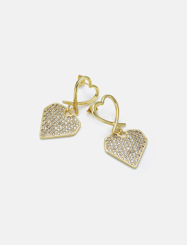 Pendientes En Forma De Corazón De Circonitas Bañadas En Oro De Moda display picture 4