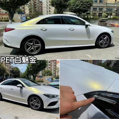 White Charm Series Diamond Color Changing Film, Adhesive Backing for Easy Application, Full Car Color Changing Film (Auto Color Change Film) - pet-white-gold-glossy-surface-152m-x-165m