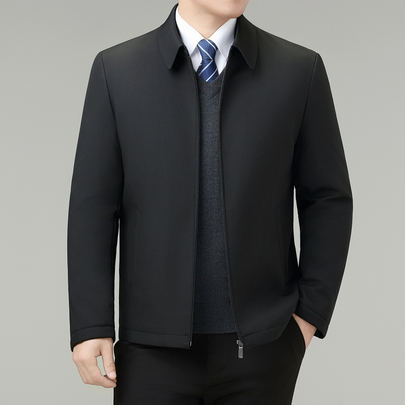 品牌冬季中年男士轻薄翻领休闲棉衣商务口袋带拉链爸爸装保暖棉服