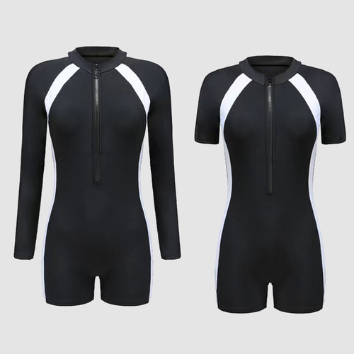 Ladies' wholesale new style one-piece swimsuit, long/short sleeve, flat bottom, plus size, conservative, stomach covering, hot spring professional swimwear