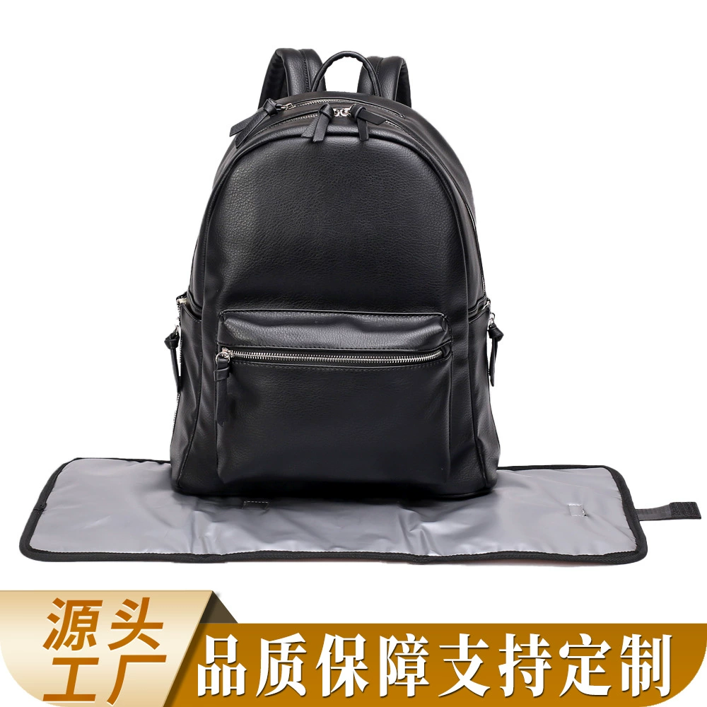 Многофункциональный органайзер для подгузников с пеленальным ковриком, креплением для коляски и карманом для влажных салфеток, кожаный рюкзак для подгузников для малыша