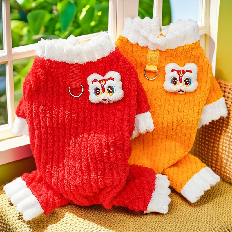 Año Nuevo mascota de cuatro patas más terciopelo grueso calentamiento otoño invierno ropa de perro para gatos ropa de perro para gatos al por mayor