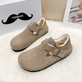 加绒加厚全包勃肯鞋男女款冬季保暖休闲棉鞋博肯鞋内增高真皮单鞋