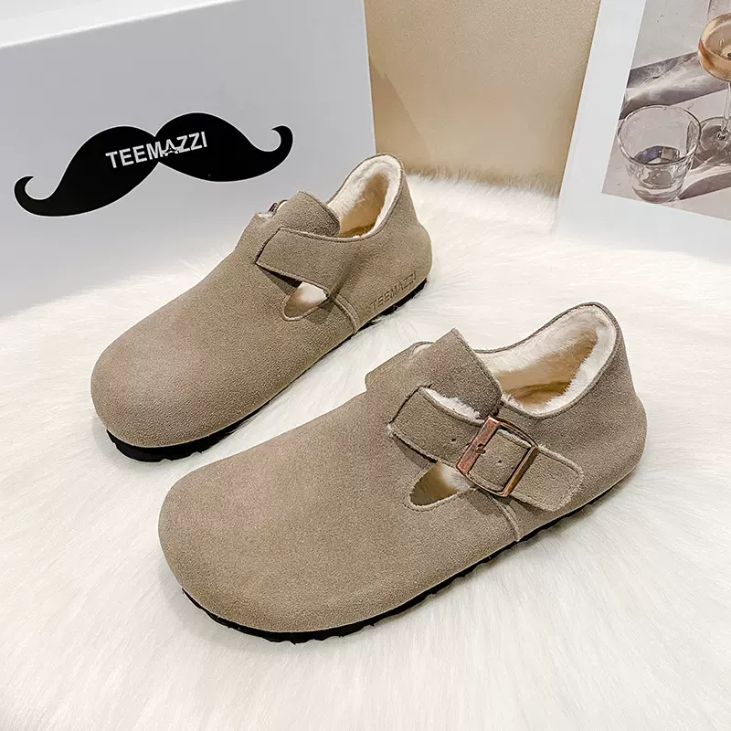 加绒加厚全包勃肯鞋男女款冬季保暖休闲棉鞋博肯鞋内增高真皮单鞋