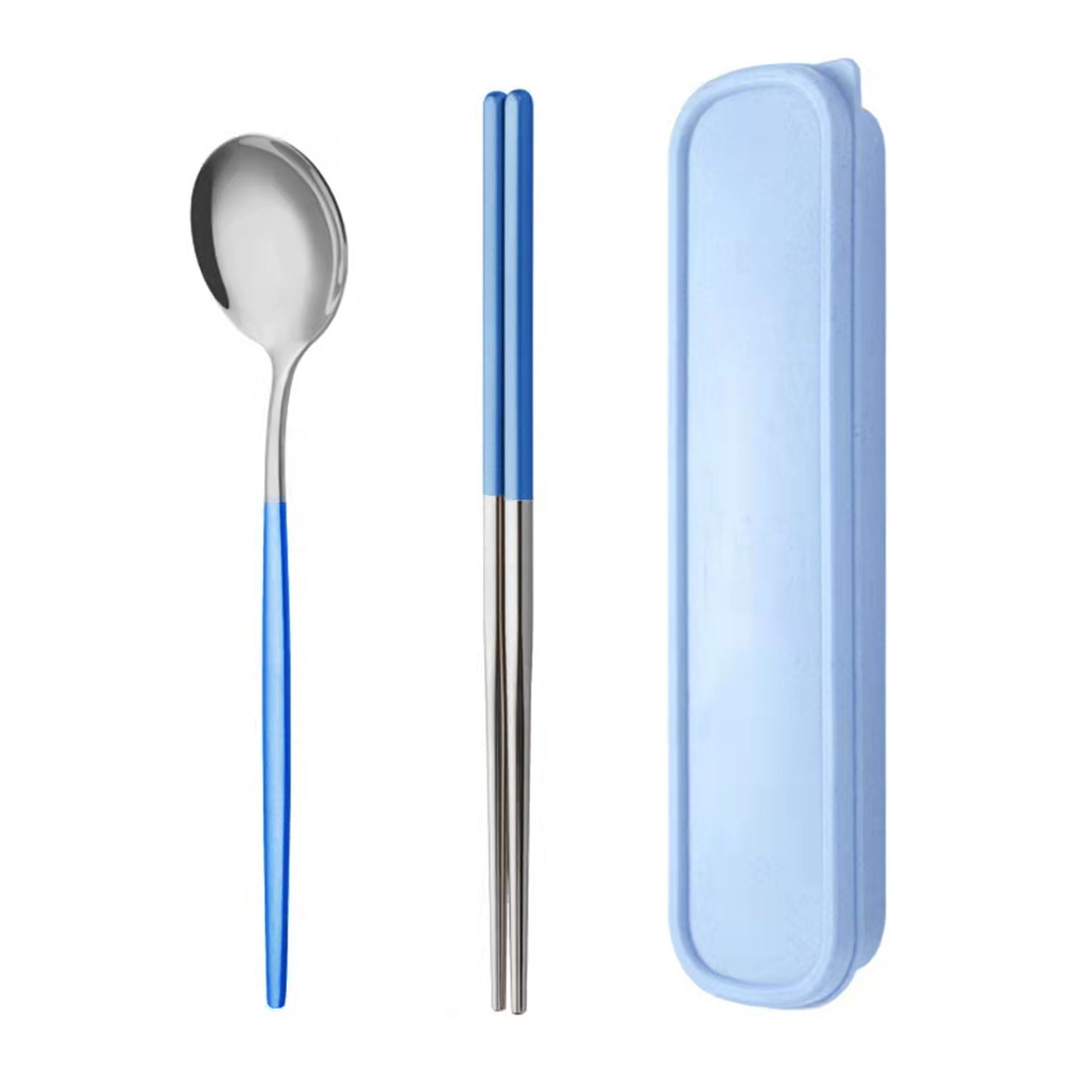 Juego de vajilla portátil de acero inoxidable Portugal palillos horquilla palillos viaje conjunto de tres piezas conveniente vajilla Net rojo regalo cuchara