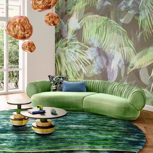 Italian Minimalist Pleated Sofa Modern Minimalist Designer Villa Large Flat Arc-Shaped Living Room Fabric Sofa