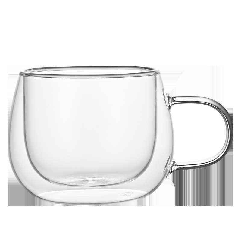 Taza de café doble capa de vidrio de borosilicato con asa, resistente al calor, diseño premium para exportación