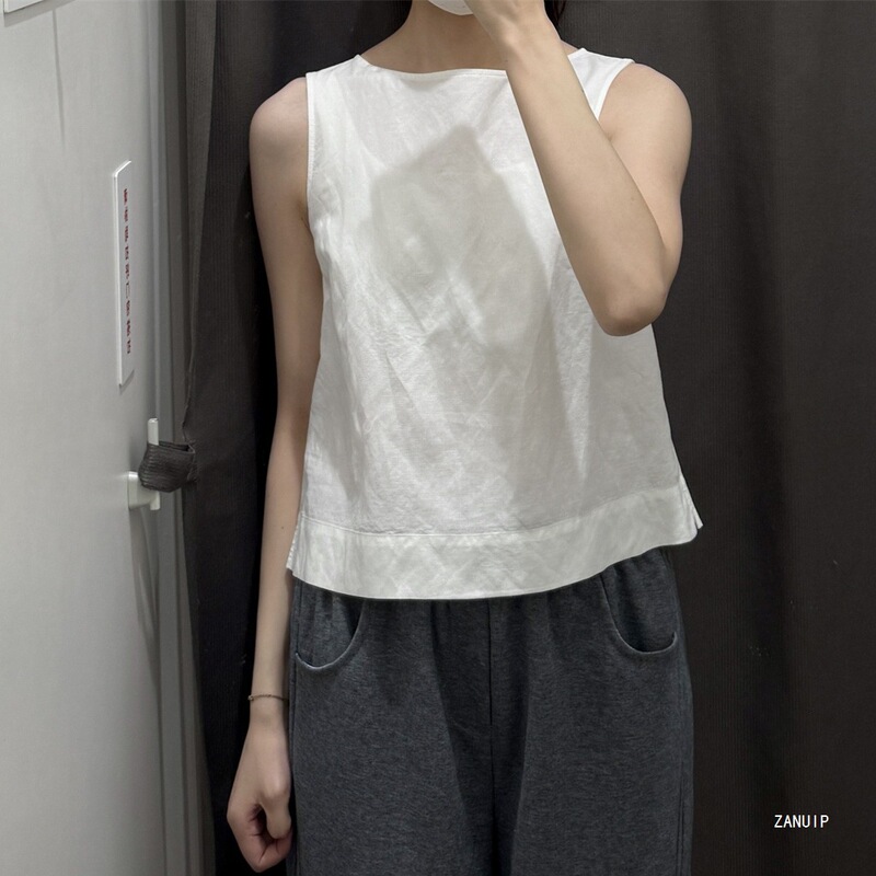 Japanese-Style Women's Linen Blend Shirt/Sleeveless Blouse 26 Spring/Summer New Round Neck Tank Top Al483890