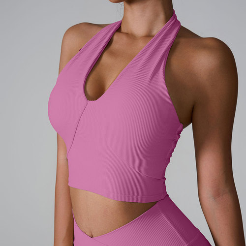 Ins 2024 Spring European and American Cross-border Collar Bra Shockproof Sports Tight Sports Bra Collar Yoga Backless Top