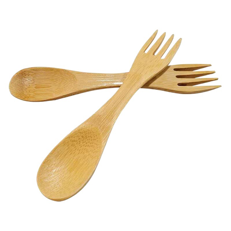 FUENTE fabricante personalizado bambú vajilla tenedor cuchara integrado gran mango largo hogar bambú Spork