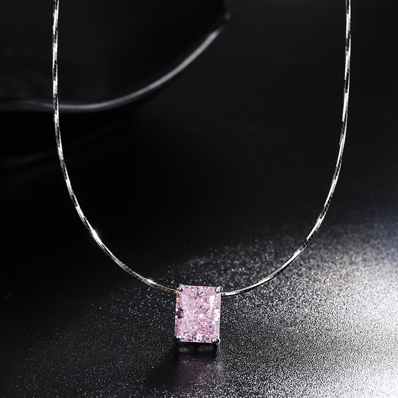 Zhuang Sheng joyería nueva S925 todo el cuerpo de plata vivo Venta caliente alto carbono diamante clavícula cadena colgante collar piedra principal 8*10