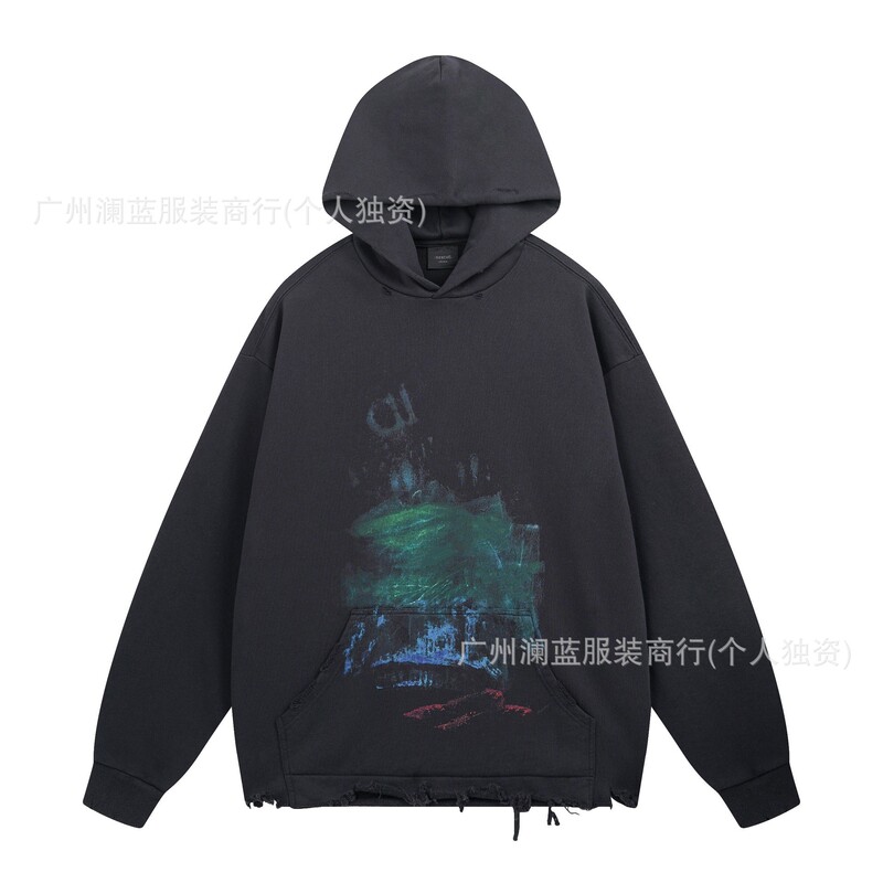 跨境 B家天花板系列25年秋冬新款LOGO刺绣印花巴黎长袖连帽衫卫衣|undefined