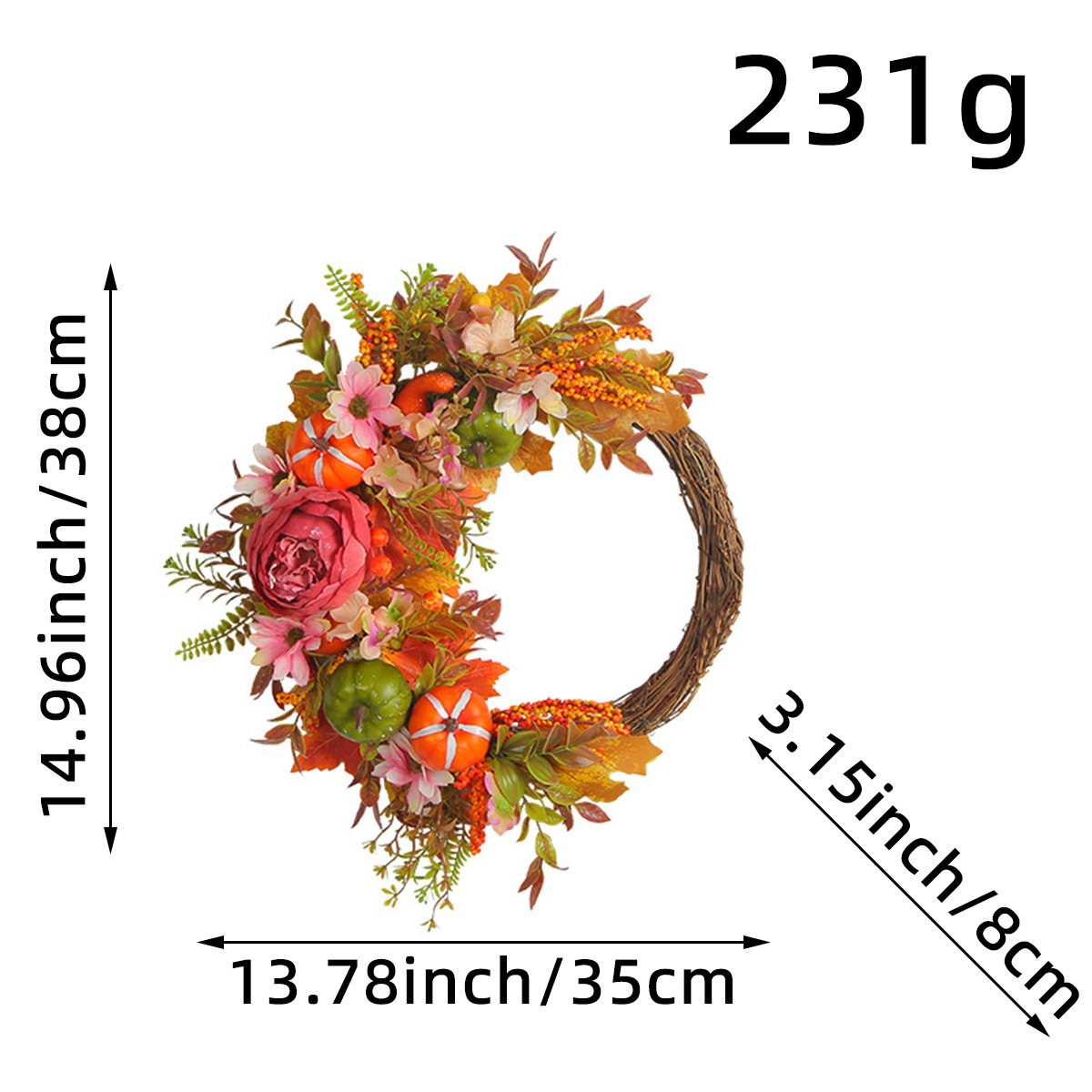 Guirnalda de Calabaza y Peonías para la Fiesta de la Cosecha, Flores Artificiales de Amazon, Decoración para el Hogar, Ambiente de Patio Exterior, Guirnalda de Ramas Secas