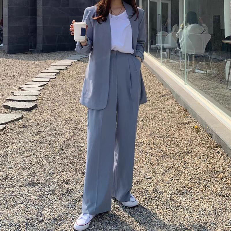 Wide-Leg Pants Suit for Women 2026 Spring and Autumn Korean Fashion Stylish British Style Casual Streetwear Professional Blazer Wide-Leg Pants Suit for Women 2026 Spring and Autumn Korean Fashion Stylish British Style Casual Streetwear Professional Blazer