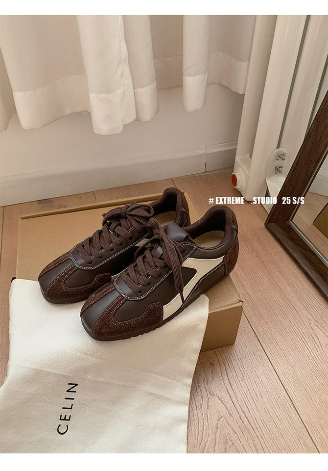 Giày sneaker nữ da cừu phối màu, đế cao su, tăng chiều cao bên trong 5 cm, kiểu retro — Màu nâu (cao hơn 5cm bên trong) có sẵn, Màu nâu (cao hơn 5cm bên trong) đã sẵn sàng để bán, Màu đen (cao hơn 5cm bên trong) có sẵn hàng, Màu đỏ (tăng thêm 5cm bên trong) hàng sẵn có chi tiết 19