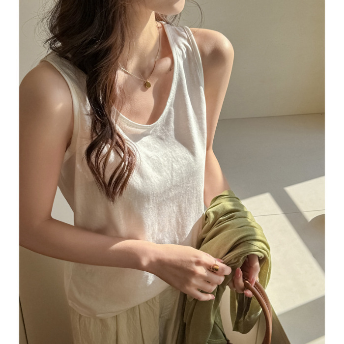 女性用綿75％Tシャツ、胸をカバーするノースリーブトップス、女性用ゆったり万能キャミソール、女子学生用夏用Tシャツ|undefined