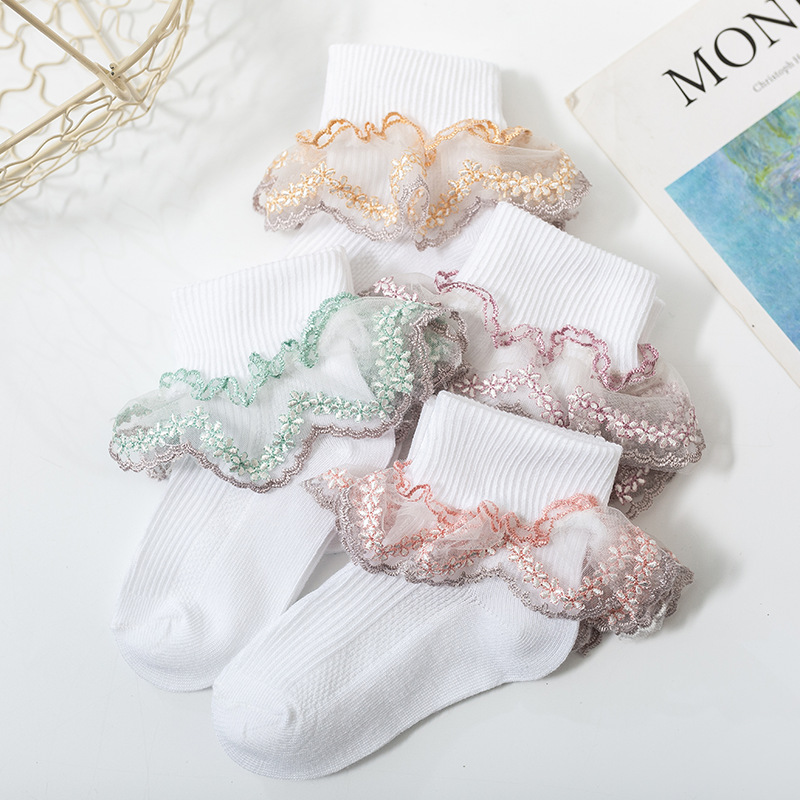 Cute autumn lace children's breathable knee socks