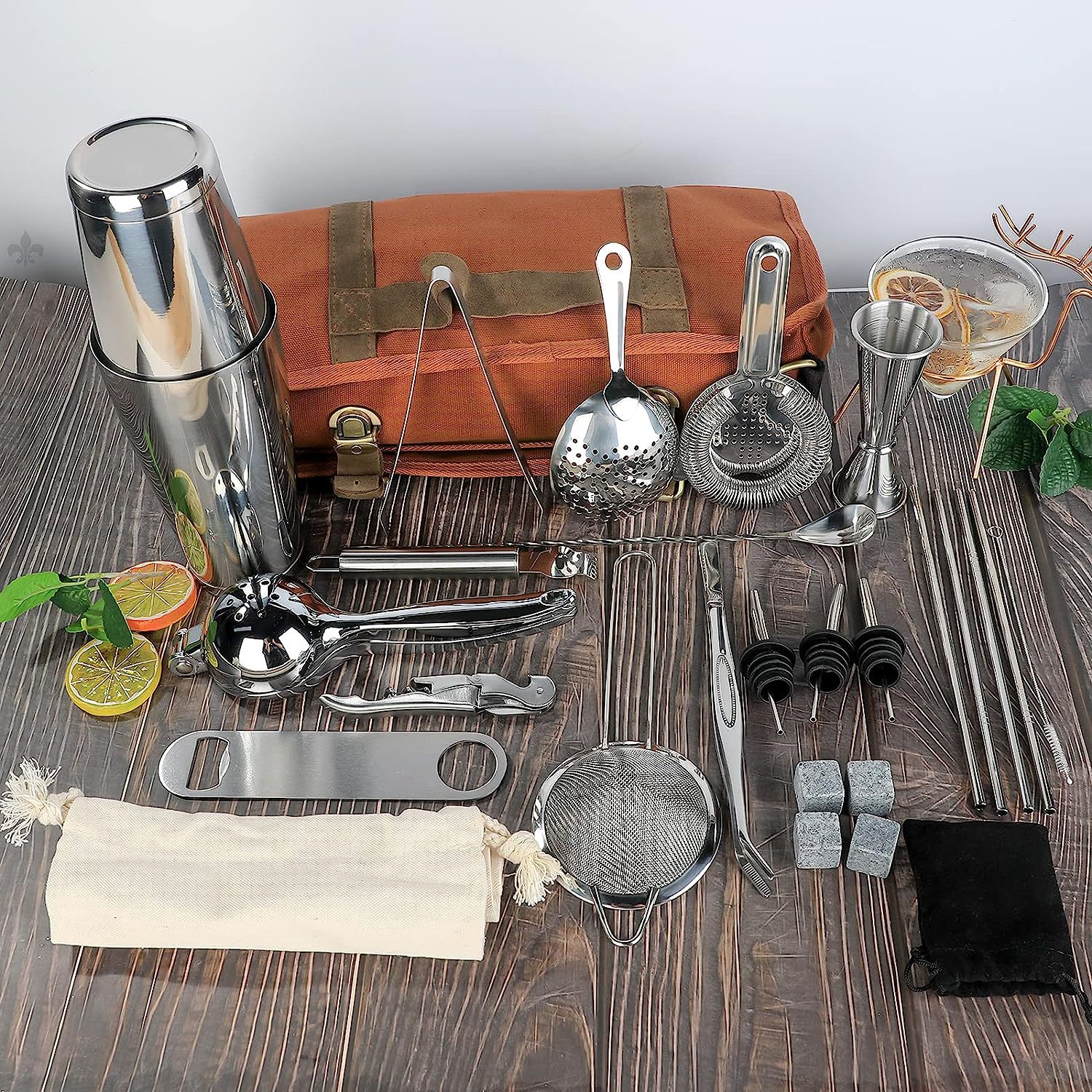 Bolsa de almacenamiento de utensilios de barman de un solo hombro Bolsa de almacenamiento de herramientas de barman de lona Bolsa de almacenamiento de utensilios de barman portátiles multifunción