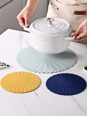 2F圓形花朵隔熱墊硅膠餐桌廚房防燙碗墊子耐高溫大號30cm鍋墊西餐