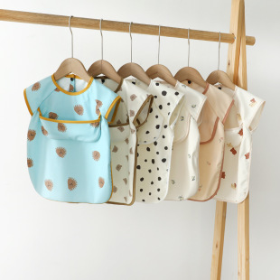 Danish New Pu Kidsren's Short-Sleeved Waterproof Smock Super Soft Baby Eating Clothes Bib Infant and Toddler Reverse Dressing