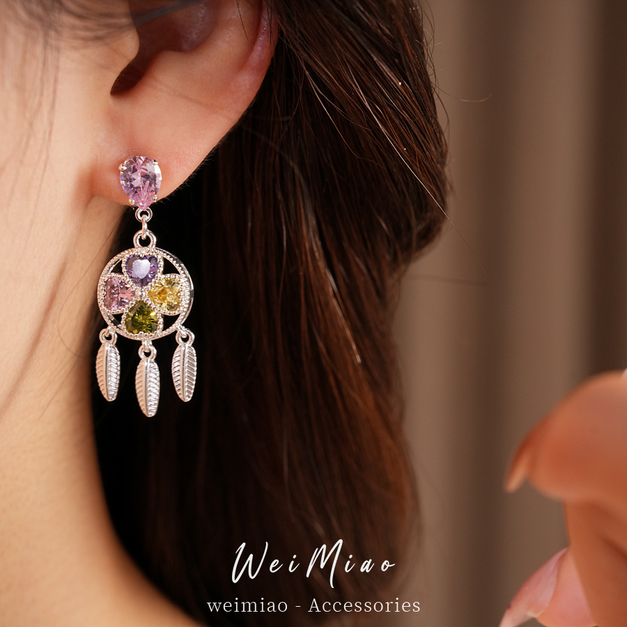 Aguja de plata circular flor de la suerte borda pendientes de aretes de estilo de palacio retro lujoso ligero joyas de orejas de alta calidad