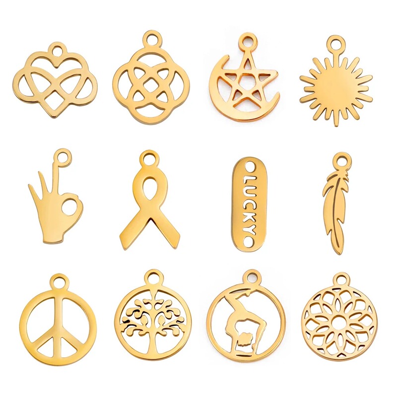 Stainless Steel Golden Charm Irish Knot Hand Sunflower Tree Ribbon Pentagram Jewelry Homemade Pendant Accessories