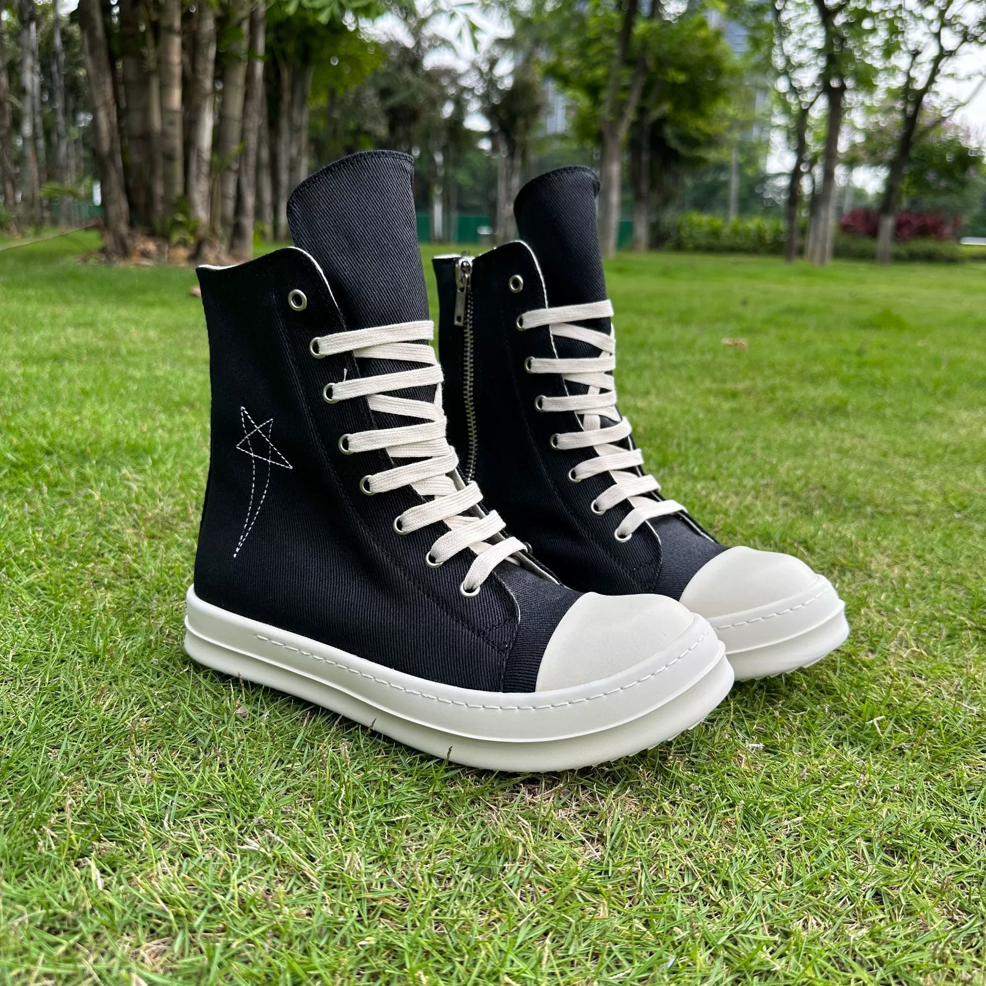 Весной и летом новые дышащие парусиновые туфли с восковой поверхностью, мужские и женские повседневные универсальные туфли с вышивкой пентаграммы для пар с высоким берцем, модная обувь