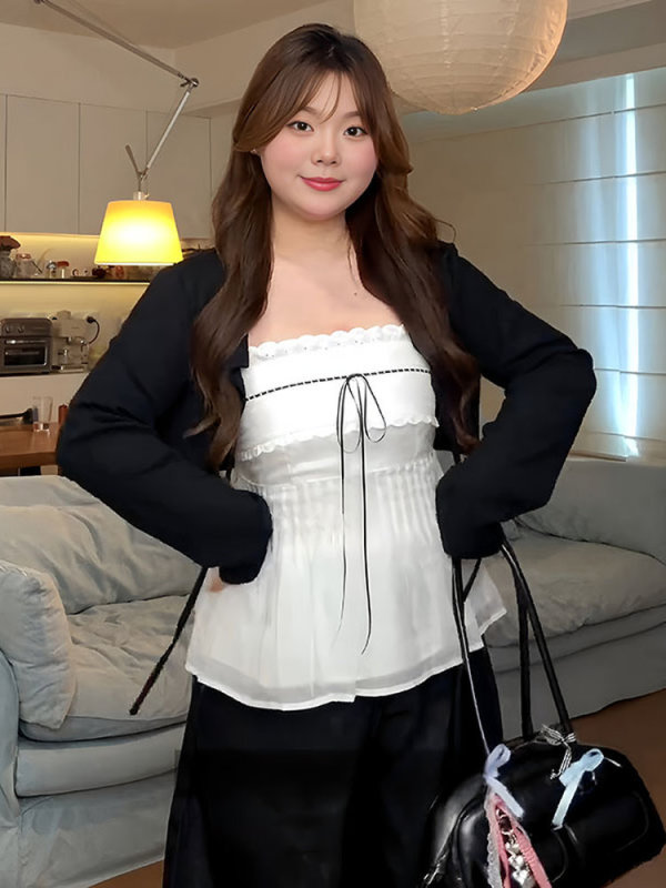 大码纯欲风蕾丝抹胸背心女装夏季胖显瘦薄款防晒开衫上衣两件套|undefined