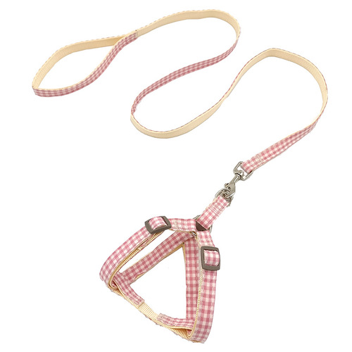 Pet traction rope dog chain Korean version two-color plaid dog walking rope collar chest and back traction rope factory direct sale