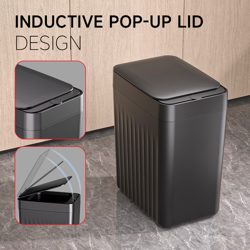 Smart Sensor Trash Can for Kitchen Use, Made of Easy-To-Clean Plastic, Multi-Scenario Automatic Simple Trash Bin with Lid