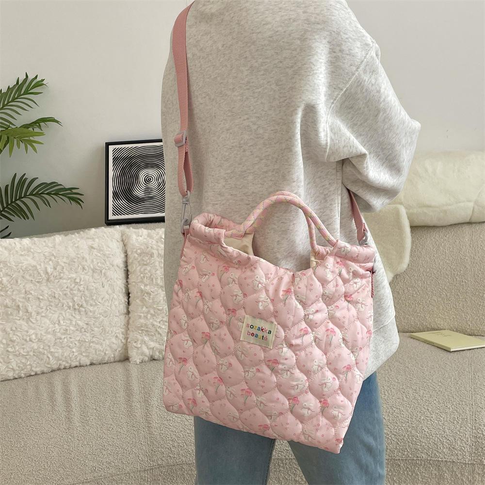 Mala de ombro acolchoada para mulher estilo coreano tote cartoon_voghion.com
