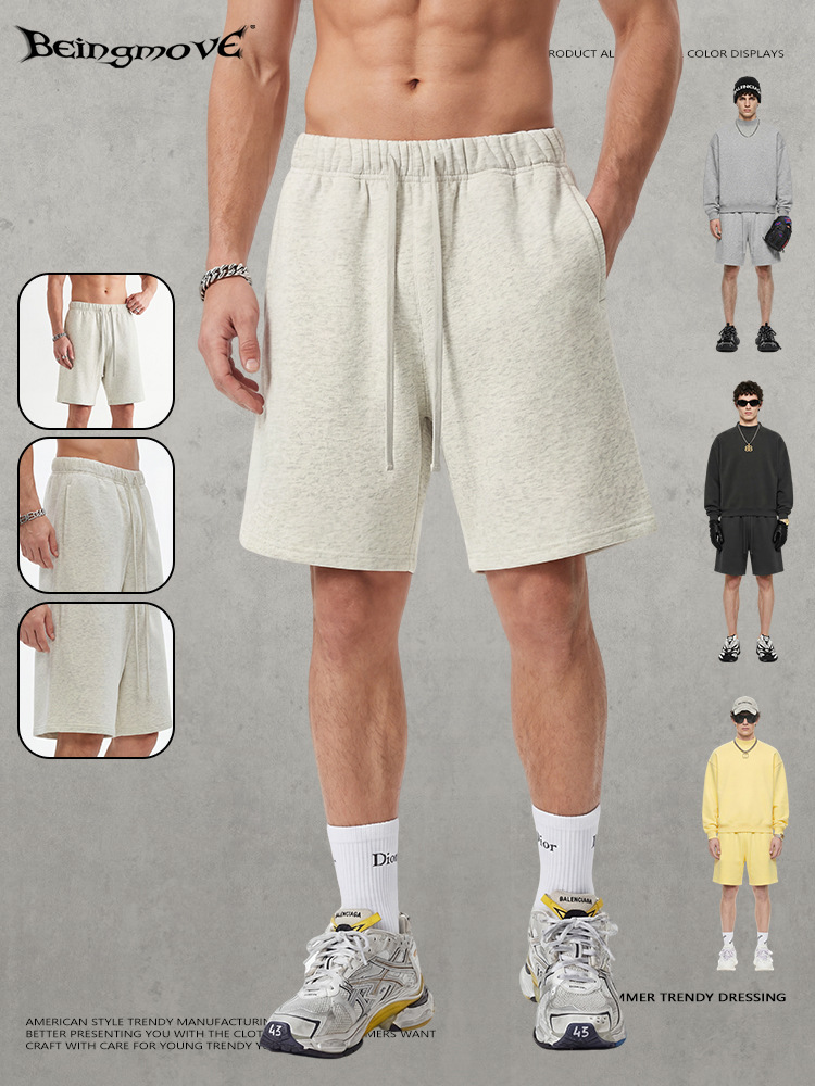 Calle secada| 2025 otoño y invierno de moda europea y americana callejera de hombre de color sólido deportivo casual con pantalones cortos rectos para hombre